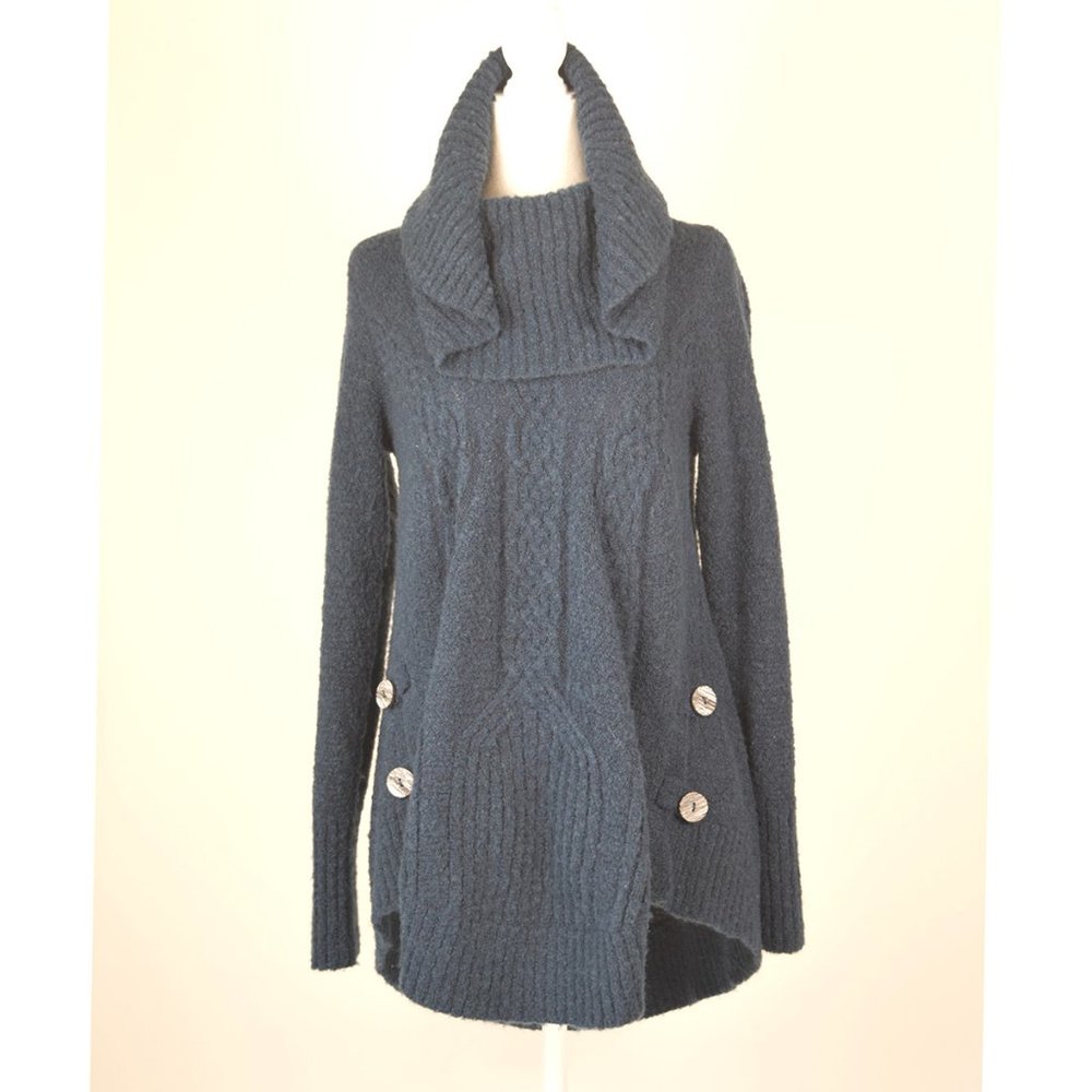 Anthropologie Angel Of The North Wool Teal/Blue Cable Knit Sweater Size Small S - Picture 7 of 11